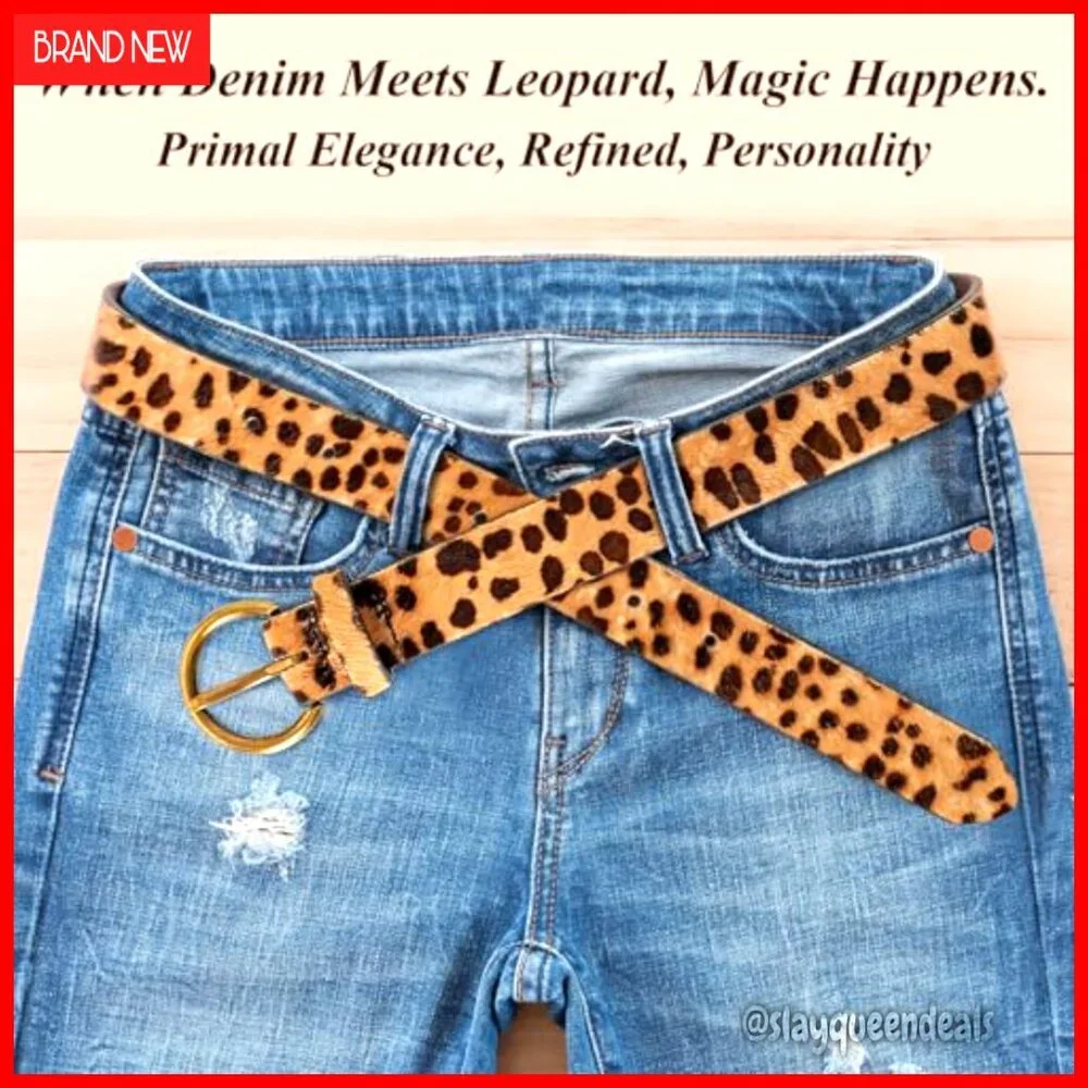 Adjustable Leopard Print Belt with Copper Buckle, Faux Leather, 27-44
